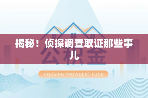松溪揭秘！侦探调查取证那些事儿