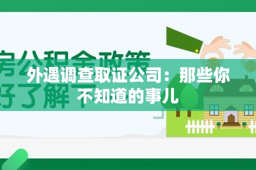 松溪外遇调查取证公司：那些你不知道的事儿