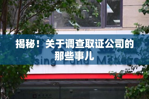 松溪揭秘！关于调查取证公司的那些事儿